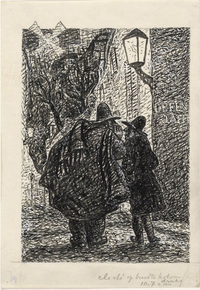 Dos hombres en la calle en la oscuridad de Leo Gestel