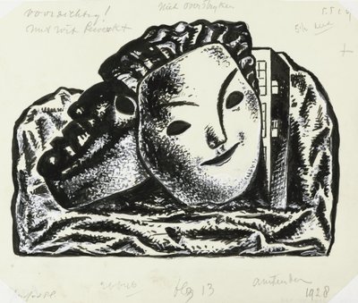 Dos máscaras para el edificio y las rocas (boceto) de Leo Gestel