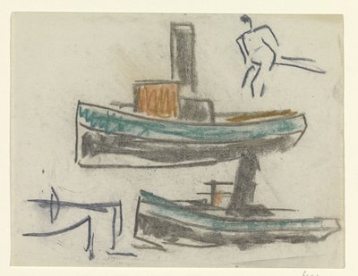Dos barcos y una figura de Leo Gestel