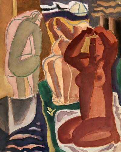Dos mujeres bañándose y un puente. Figura 4x5. Limpia de Leo Gestel