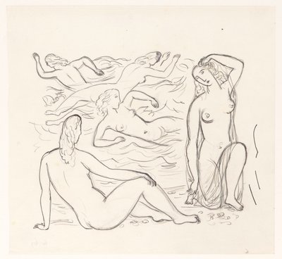 Cinco mujeres desnudas, en el surf o en la playa de Leo Gestel