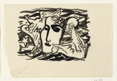 Cabeza de mujer y gaviotas con el mar de fondo de Leo Gestel