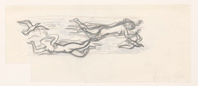 Mujeres desnudas flotando en el aire entre gaviotas de Leo Gestel