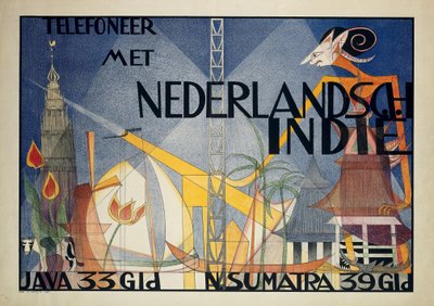 Poster Telefoneer met Nederlandsch-Indië (Teléfono con las Indias Orientales Holandesas)
Teléfono con las Indias Orientales Holandesas (...) (título en el objeto) de Leo Visser