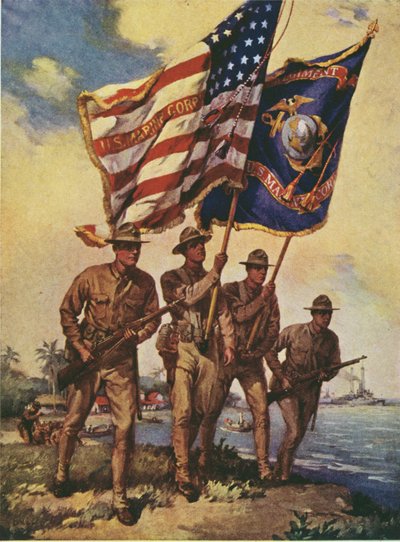 Marines estadounidenses con banderas de Leon Alaric Shafer