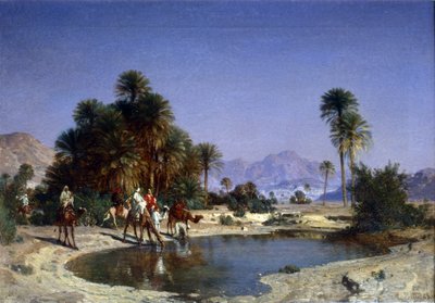 Leon-Adolphe Belly la caravana en el oasis del desierto de Leon Auguste Adolphe Belly