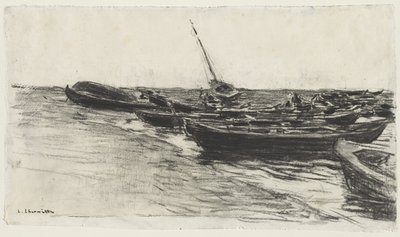 Fishing Boats on the Beach at Étretat de Leon Augustin Lhermitte