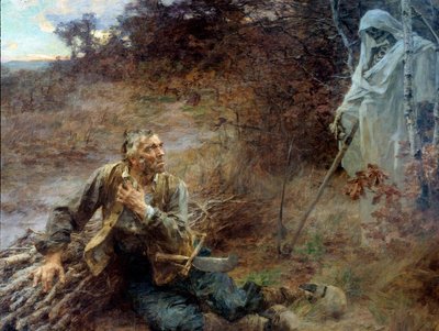 La muerte y el leñador. Ilustración para la fábula de Jean de La Fontaine (1621-1695) Pintura de Leon Augustin Lhermitte (1844-1925) 1893, 2.06 x 2.42 m Chateau Thierry, museo La Fontaine de Leon Augustin Lhermitte
