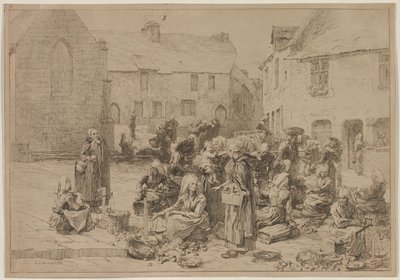 El mercado de la manzana en Landerneau de Leon Augustin Lhermitte