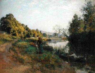 Las orillas del Marne, regreso del pescador, c.1907 de Leon Augustin Lhermitte
