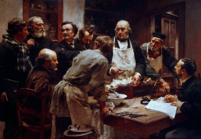 El curso de disección del doctor Claude Bernard (1813-1878) en presencia de sus alumnos Paul Bert (1833-1886) y Arsène d