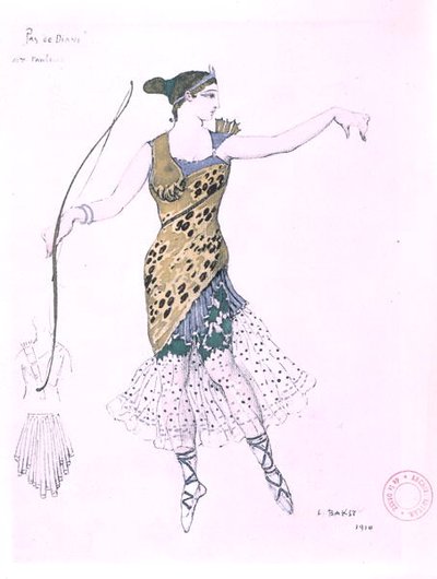 Anna Pavlova vestida como Diana de Leon Bakst