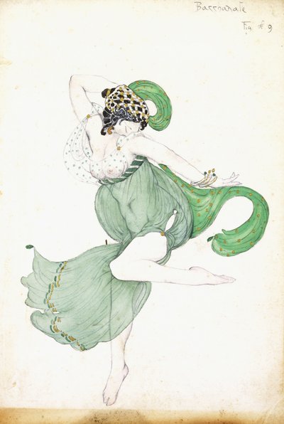 Diseño de vestuario para "Bacchanale", bailarina solista de Leon Bakst