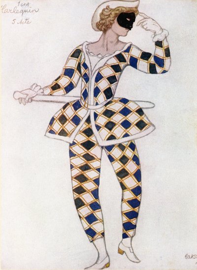 Diseño de vestuario para Arlequín, de La Bella Durmiente, 1921 de Leon Bakst