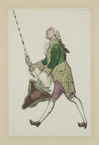Diseño de vestuario para Rinaldo en el ballet Las damas de buen humor de Scarlatti, 1917 de Leon Bakst