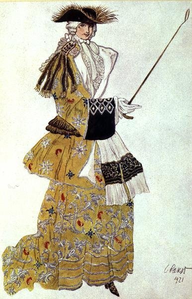 Diseño de vestuario para La Baronesa Cazando, de La Bella Durmiente de Leon Bakst