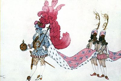 Diseño de vestuario para el rey con sus pajes, de La Bella Durmiente de Leon Bakst