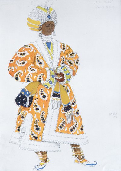 Diseño de vestuario para Vaslav Nijinsky en el Ballet Dios Azul de R. Hahn de Leon Bakst