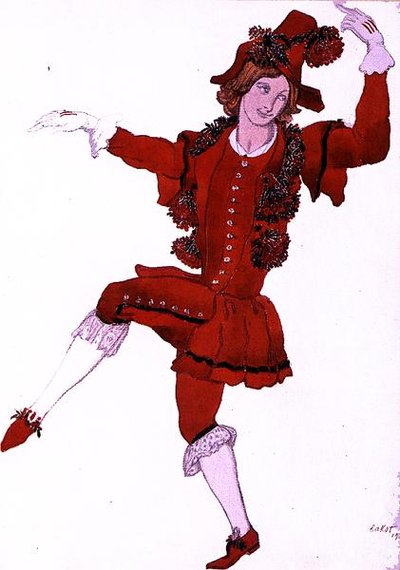 Diseño de vestuario para un Paje del Hada Serbal, de La Bella Durmiente de Leon Bakst