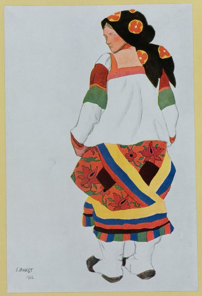Diseño de vestuario para una chica campesina de Leon Bakst