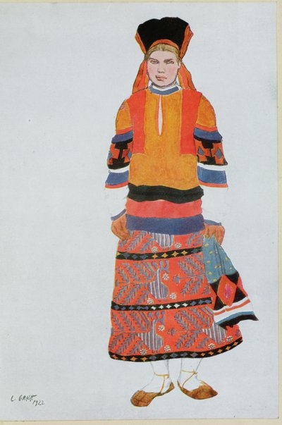 Diseño de vestuario para una niña campesina de Leon Bakst