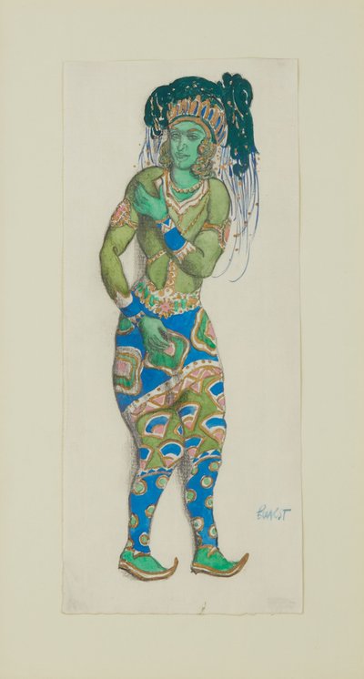 Diseño de vestuario para el Ballet Dios Azul por R. Hahn de Leon Bakst