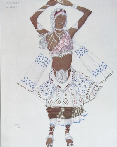 Diseño de vestuario para el Ballet Dios Azul por R. Hahn de Leon Bakst