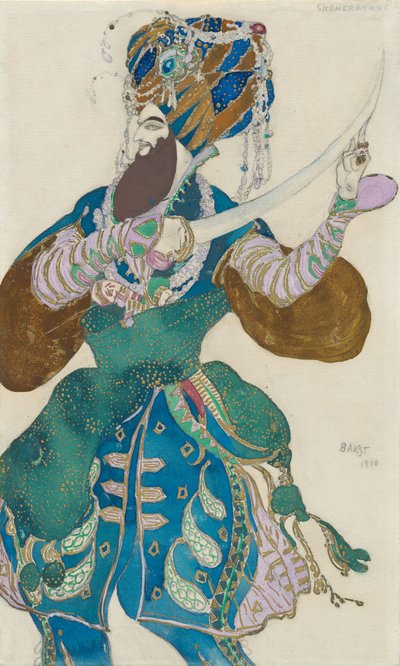 Diseño de vestuario para el ballet Scheherazade de AND. Rimsky-Korsakov de Leon Bakst