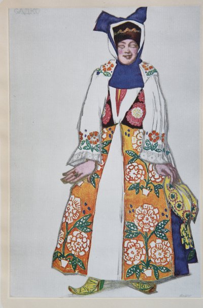 Diseño de vestuario para la ópera Sadko de N. Rimsky-Korsakov, 1917 de Leon Bakst