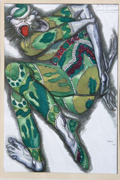 Diseño de vestuario para la ópera Sadko de N. Rimsky-Korsakov, 1917 de Leon Bakst