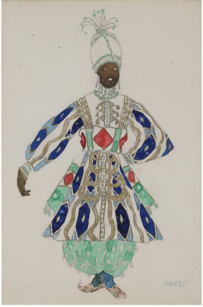 Diseño de vestuario para la revista Aladino, o la lámpara maravillosa de Leon Bakst