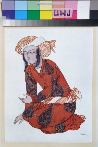 Vestuario para el ballet Sheherazade de Nikolai Rimsky Korsakov (Rimsky-Korsakov) (1844-1908) - Obra de Leon Bakst (1866-1924), litografía 1922 - (Diseño de vestuario para el ballet Sheherazade de Nikolai Rimsky Korsakov, de Leon Bakst , Color lito de Leon Bakst