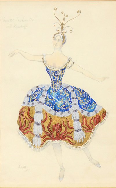 La Princesa Encantada. Diseño de vestuario para el ballet La Princesa Durmiente, 1921 de Leon Bakst