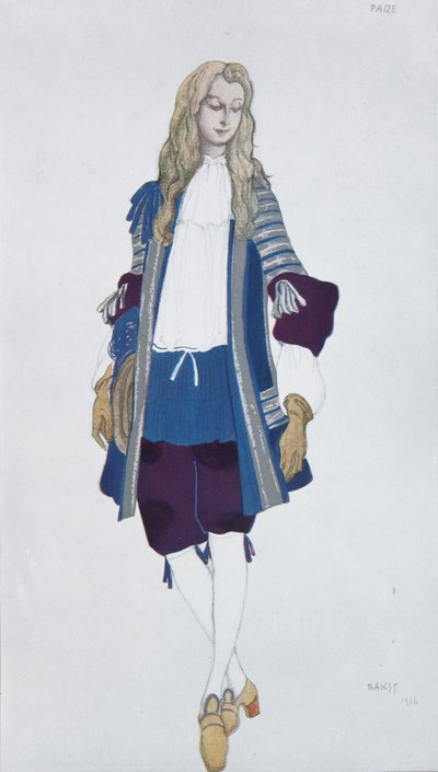 Page de la princesse. Diseño de vestuario para el ballet La Bella Durmiente de P. Tchaikovsky, 1916 de Leon Bakst
