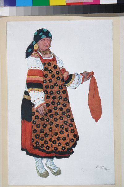 Mujer campesina, diseño de vestuario para el Vaudeville Viejo Moscú, en el Teatro Femina en París de Leon Bakst