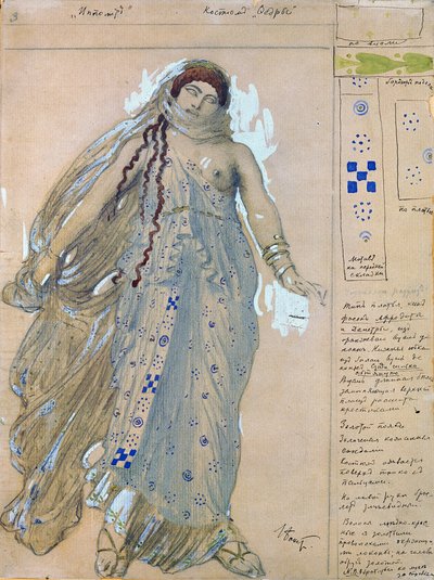 Fedra. Diseño de vestuario para el drama Hipólito de Eurípides, 1902 de Leon Bakst