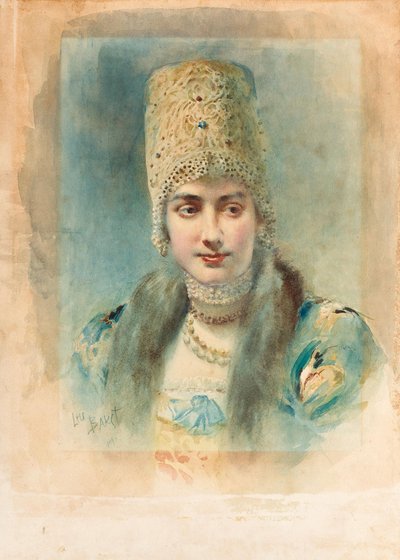 Retrato de una niña con un Kokoshnik de Leon Bakst