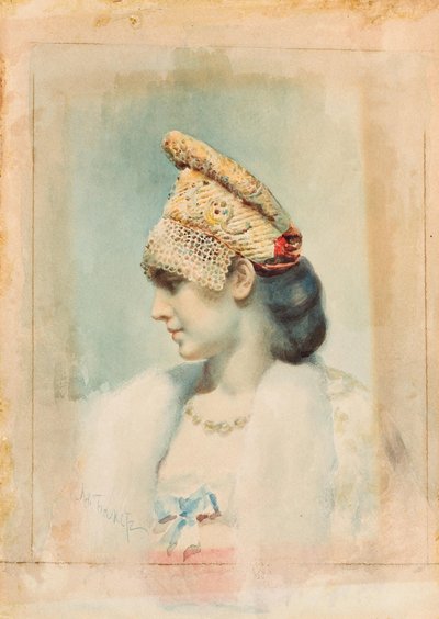 Retrato de una niña con un kokoshnik de Leon Bakst