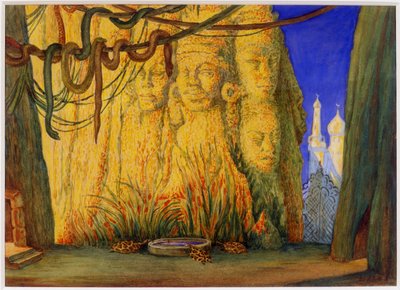 Diseño de escenario para el Ballet Dios Azul de R. Hahn de Leon Bakst