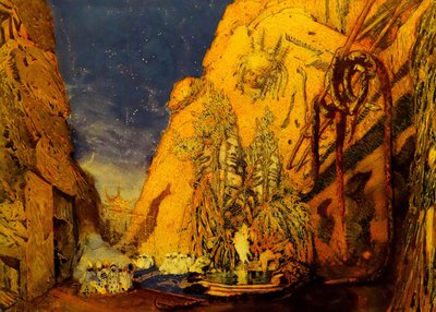 Diseño de escenario para el Ballet Dios Azul por R. Hahn, 1911 de Leon Bakst