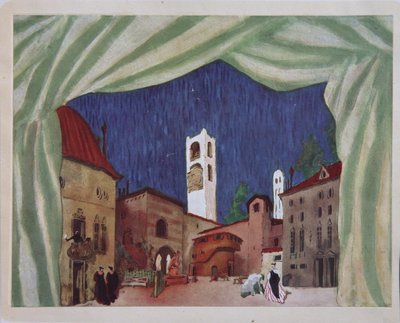 Diseño de escenario para el ballet Le donne di buon umore de C. Goldoni de Leon Bakst