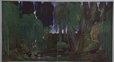 Diseño de escenario para el ballet Narciso de N. Tcherepnin, 1911 de Leon Bakst