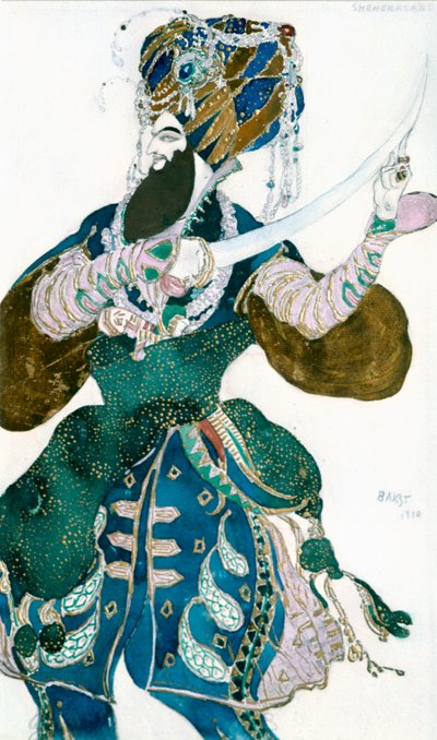 El Shah de Persia, diseño de vestuario para una producción de Ballets Russes de Scheherazade, c1913 de Leon Bakst