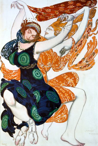 Dos Bacantes, diseño de vestuario para una producción de Ballets Russes de Narcisse de Tcherepnin, 1911 de Leon Bakst