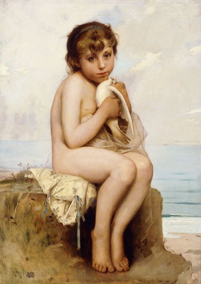 Niño desnudo con paloma de Leon Bazile Perrault