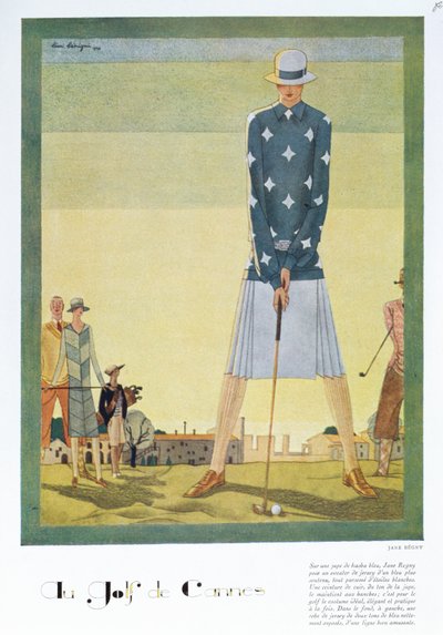 Diseño de vestido de golf de Jane Regny, lámina de moda de la revista 