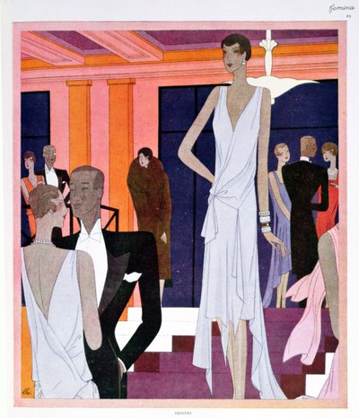 El Miramar en Cannes, plato de moda de la revista "Femina", diciembre de 1928 (litografía en color) de Leon Benigni