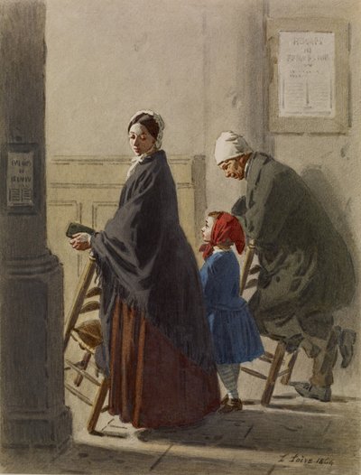 Hombre, mujer y niña rezando en la iglesia, 1864 de Leon Henri Antoine Loire