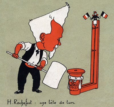 Viñeta de Henri Rochefort (1831-1913), periodista y político francés "Cabeza de turco" - Ilustración de León Lebegue (1863-1944) - Grabado en "Le sun-du-dimanche" de Leon Lebegue