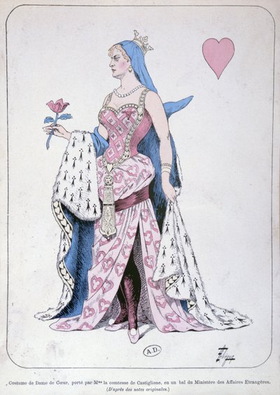 La Castiglione vestida como la Reina de Corazones para un baile en el Ministerio de Asuntos Exteriores en París de Leon Lebegue